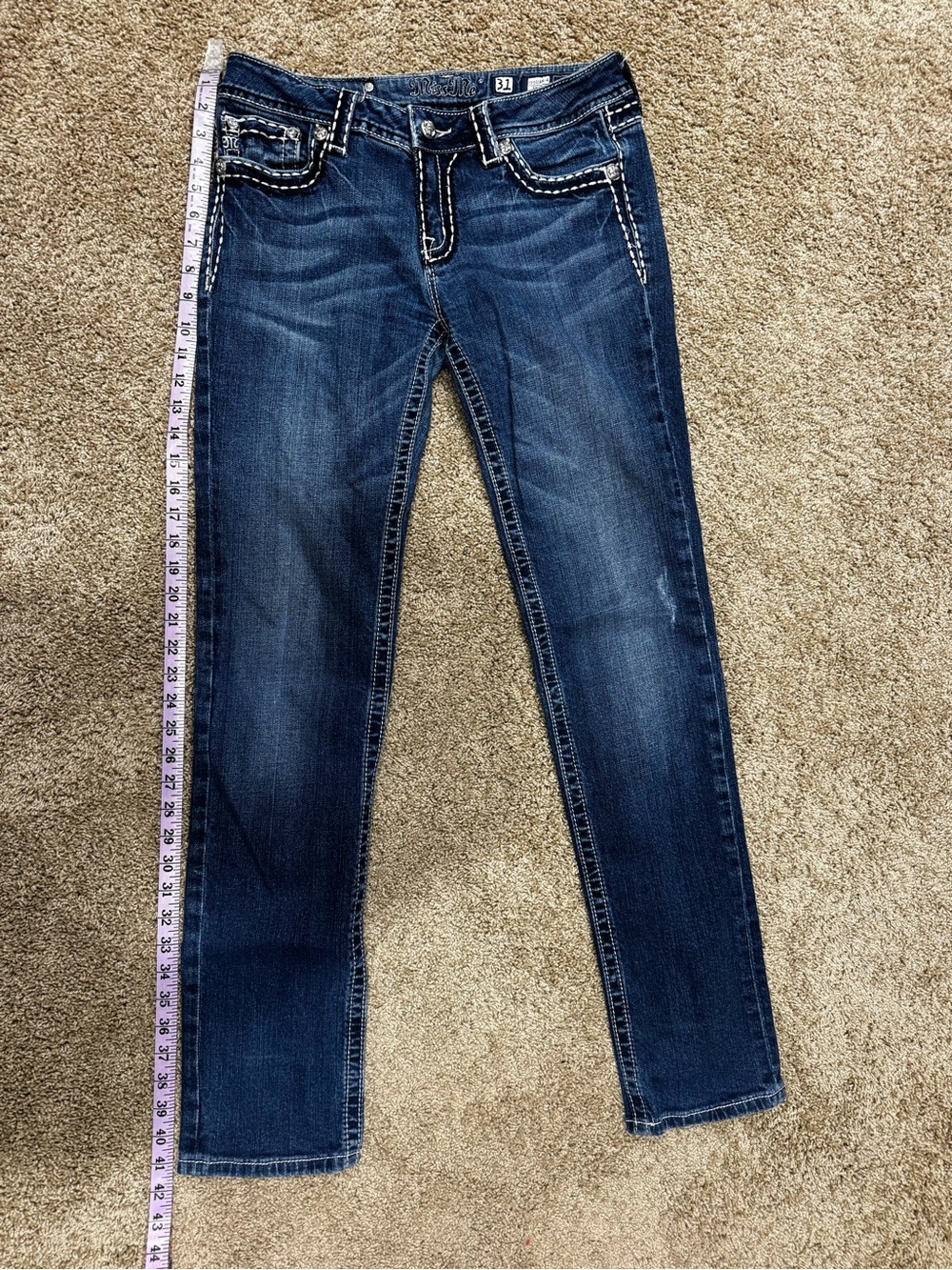 Miss Me Dark Blue Skinny Jeans with Contrast Stitching